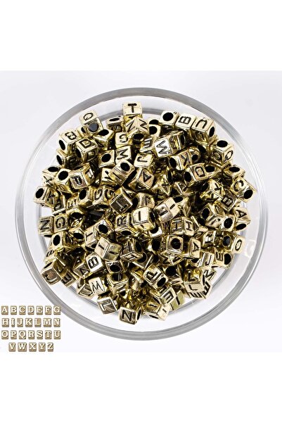 yfhobi 25 Gram- 6 Mm Küp Harf Boncuk, Metalik Altın Üzeri Siyah Harf Boncuk 1...