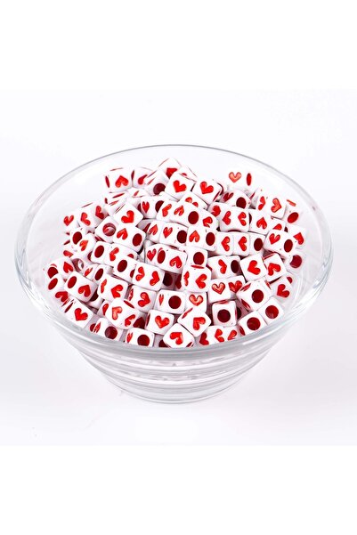 yfhobi 25 Gram- 6 Mm Küp Boncuk, Kırmızı Renkli Kalp Figür Plastik Boncuk 1.kalite (25 Gr- 160-165 Adet)