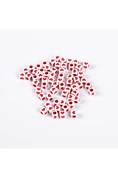 yfhobi 25 Gram- 6 Mm Küp Boncuk, Kırmızı Renkli Kalp Figür Plastik Boncuk 1.kalite (25 Gr- 160-165 Adet)