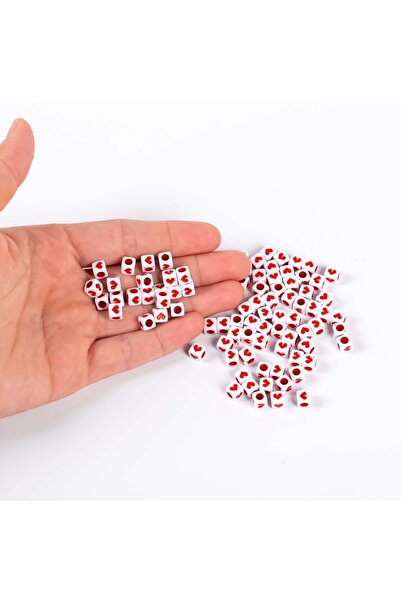 yfhobi 25 Gram- 6 Mm Küp Boncuk, Kırmızı Renkli Kalp Figür Plastik Boncuk 1.kalite (25 Gr- 160-165 Adet)