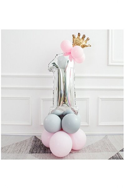 BİDOLUMUTLULUK Kral Taçlı Gümüş Balon Seti Doğum Günü Parti