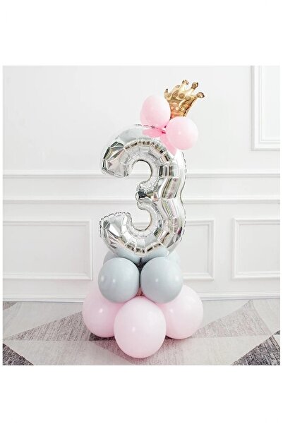 BİDOLUMUTLULUK Kral Taçlı Gümüş Balon Seti Doğum Günü Parti