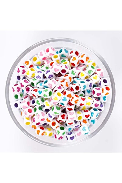 yfhobi 25 Gram- 6 Mm Küp Boncuk, Karışık Renkli Kalp Figür Plastik Boncuk 1.k...
