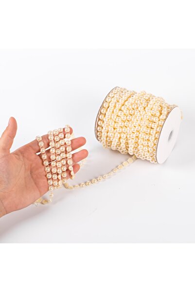 yfhobi 2 Metre- 8 Mm Şerit Yarım Inci Boncuk, Krem Renk Şerit Yarım Inci Plas...