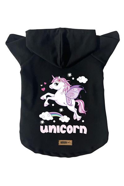 Monopetz Black Fleece Sweatshirt with Unicorn Print - Hoodie, Dog and Cat Outfit