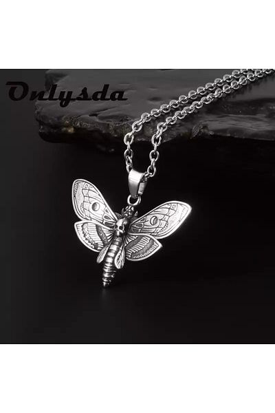 Köstebek Harajuku Fashion Dark Gothic Skeleton Skull Butterfly Moth Necklace