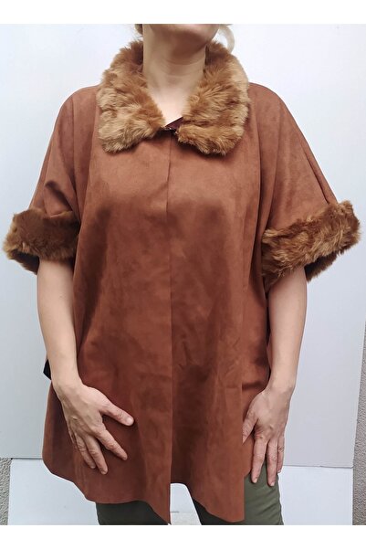 Hepsibitarz Kadın Taba Süet Kürk Detaylı Bolero Panço