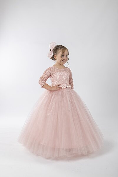 Parti Kırtasiye Kız Çocuk Tarlatanlı Model Pembe Elbise Dantelli Çocuk Kostüm