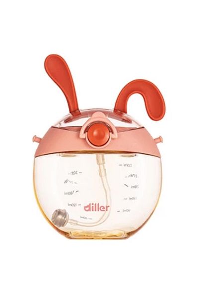 DILLER 330ml Round Tritan Water Bottle with Straw and Hanging Rabbit Ears