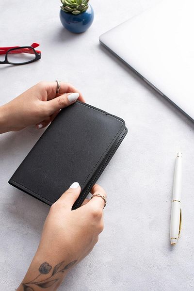 DK LEATHER Pu Leather Black Passport Cover - Passport Holder Travel Wallet - Passport Protector - Notebook Cover