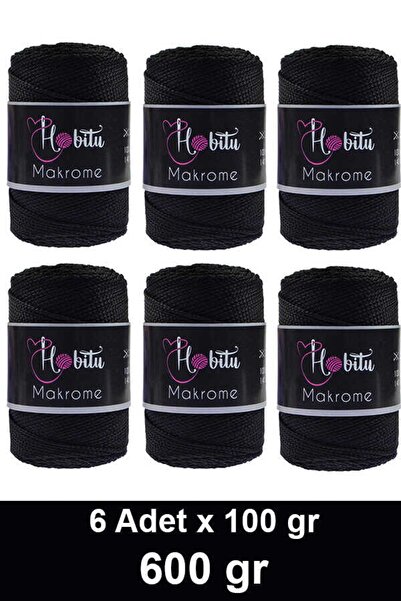 Hobitu Yarns Hobitu Πολυεστερικό Σχοινί Μακραμέ 2mm - 100gr/140μέτρα - 600gr (6 ΤΕΜΑΧΙΑ Χ 100ΓΡ) 270 Μαύρο