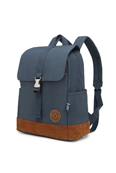 SMART BAGS 3092 Сукняна сумка з деталями з замші, синя, для школи, з відділенням для ноутбука