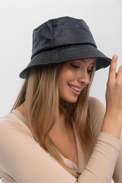 Saria Moda Leather Black Bucket Hat
