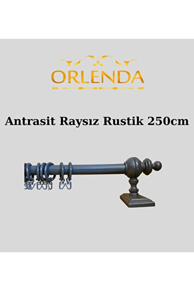 Orlenda Țeavă de aluminiu cu cap din lemn antracit Umeraș pentru perdea rusti...
