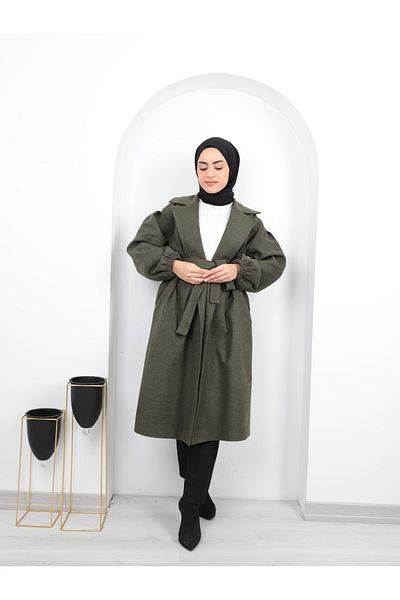 Aranlı tekstil Γυναικείο παλτό Hijab με ζωσμένα μανίκια