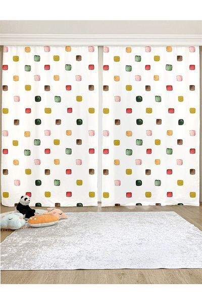 EVPANYA Polka Dot Patterned Tile Children's and Baby's Room - Single Wing Background Curtain
