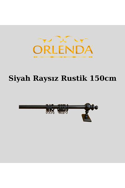Orlenda Țeavă de Alminiu cu Cap din Lemn Negru Umeraș Rustic pentru Perdele Fără șină 150 Cm