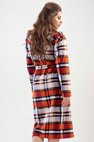 VİENETTA Women's Hooded Brown Fleece Dressing Gown201006-8758