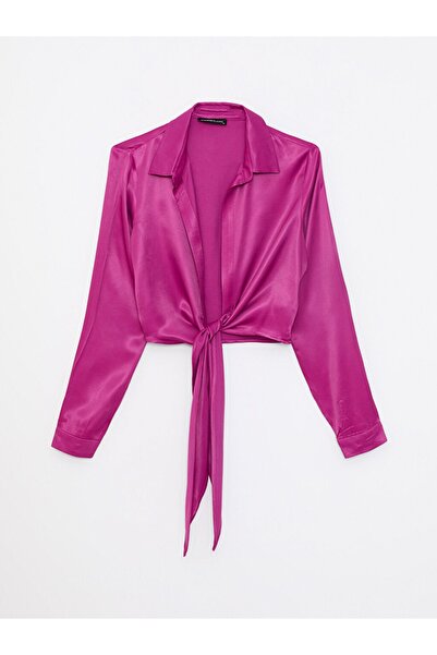 LC Waikiki Düz Uzun Kollu Saten Kadın Abiye Gömlek