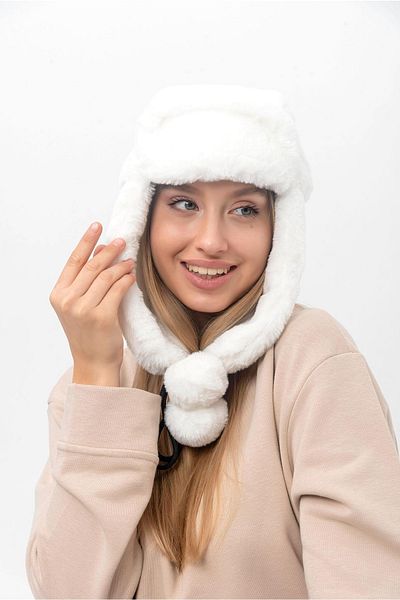 Saria Moda Pompom Detail Fur Snow Beret/hat with Headphones
