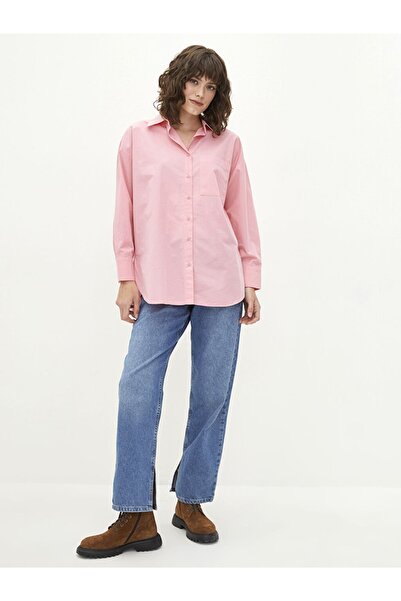 LC Waikiki Önden Düğme Kapamalı Düz Uzun Kollu Oversize Poplin Kadın Gömlek