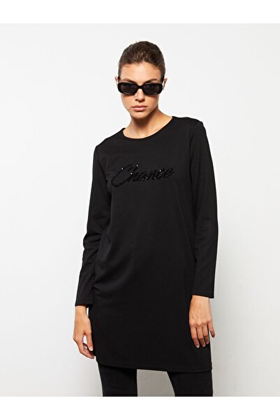 LC Waikiki Γυναικείο τουνίκ με μακρυμάνικη στάμπα με παγιέτα με λαιμόκοψη