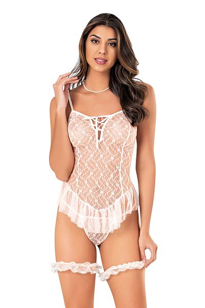 Siyah İnci Ecru Lace - Φανταχτερό κοστούμι με στρινγκ και κορδέλα στα πόδια