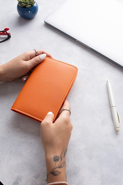 DK LEATHER Pu Leather Orange Passport Cover - Passport Holder Travel Wallet - Passport Protector - Notebook Cover
