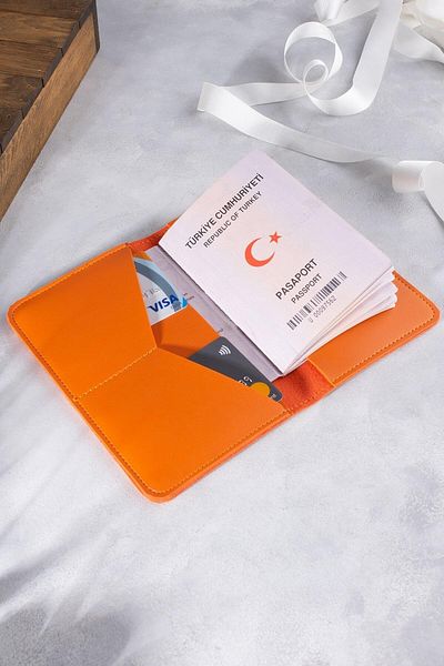 DK LEATHER Pu Leather Orange Passport Cover - Passport Holder Travel Wallet - Passport Protector - Notebook Cover