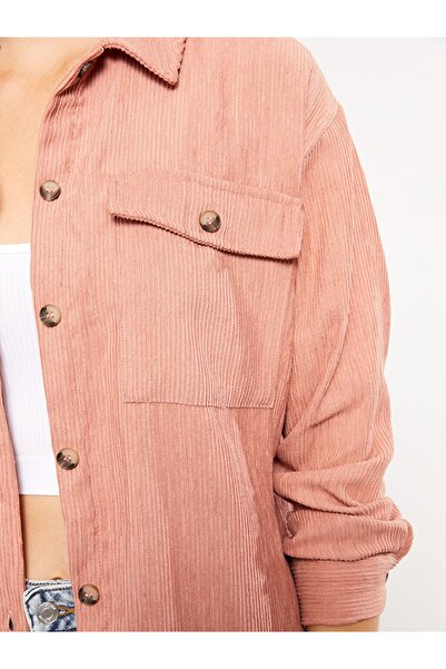 LC Waikiki Önden Düğme Kapamalı Düz Uzun Kollu Kadife Kadın Gömlek Ceket