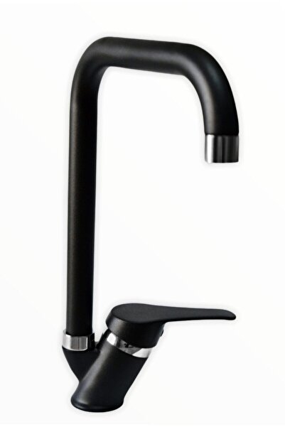 Fulcie Armatür Köşe Borulu Siyah Krom Mutfak Eviye Musluğu Çeşmesi