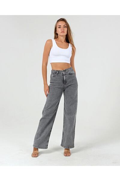 SHEVEGA A.c.a.i.p Blugi boyfriend gri cu talie înaltă cu picioare largi