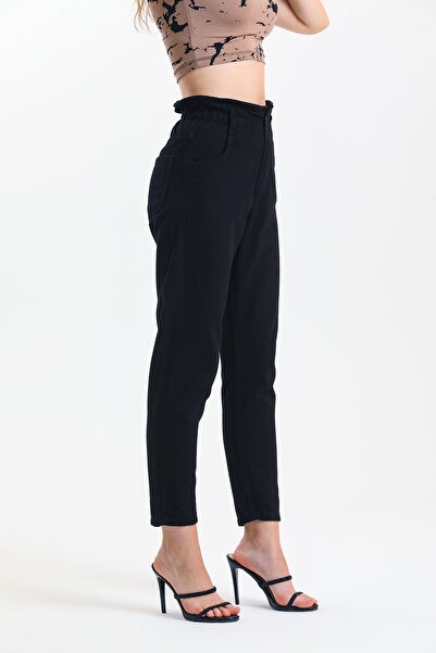 SHEVEGA Black High Waist Elastic Waist Mom Jean Jeans