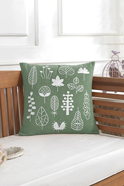 ÖDEL HOME وسادة رمي مزخرفة من قماش بولدان مطرزة بأوراق مقاس 40x40 سم