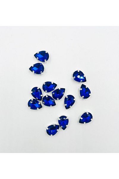 yiğit aksesuar 10x14 (1.4 Cm) Sapphire Case Planted Drop Glass Stone 10 Pieces
