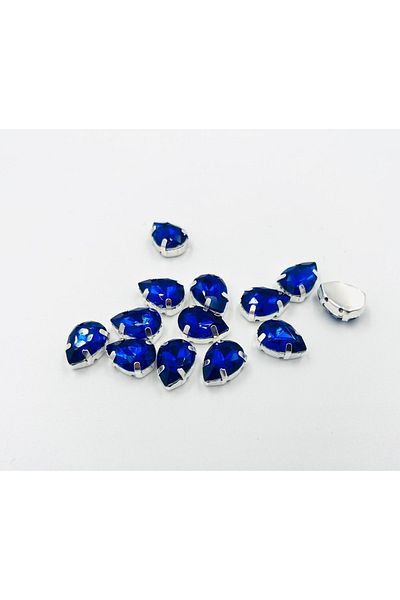 yiğit aksesuar 10x14 (1.4 Cm) Sapphire Case Planted Drop Glass Stone 10 Pieces