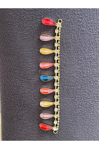 Gönülden Tasarım Special Design Gold Yellow Zircon and Colorful Jewelry Bag Hair Clothing Accessory Piece Length 13 cm