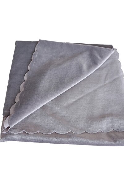 Minilola مفرش طاولة منقوش بحواف مخملية باللون الرمادي