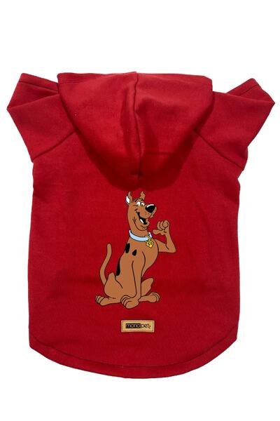 Monopetz سويت شيرت صوف بغطاء للرأس للكلاب والقطط - أحمر سكوبي دو - مقاس M