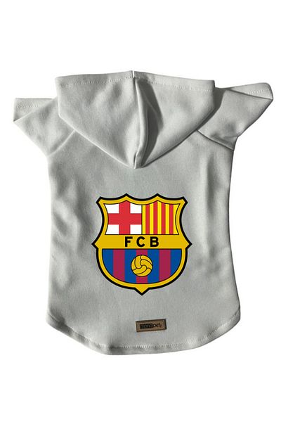Monopetz Hooded Fleece Sweatshirt Dog And Cat Outfit & Dress - White Barcelona - Size M