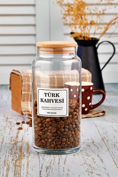 FBZhome Turkish Coffee Storage Container with Wooden Lid 1300 Ml Glass Jar