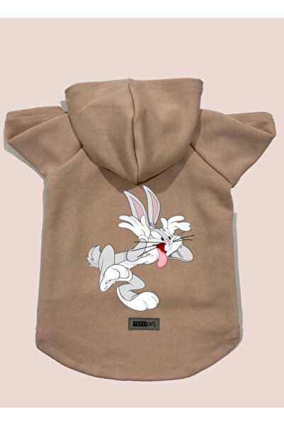 Monopetz Kapişonlu Polar Sweatshirt Köpek Ve Kedi Kıyafeti & Elbisesi - Pudra Bugs Bunny - L Beden