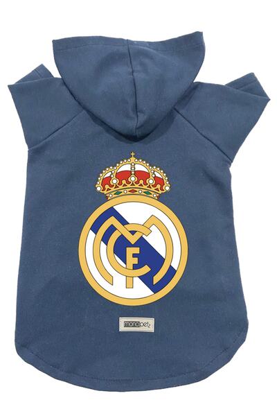 Monopetz Kapişonlu Polar Sweatshirt Köpek Ve Kedi Kıyafeti & Elbisesi - Lacivert Real Madrid - Xl Beden