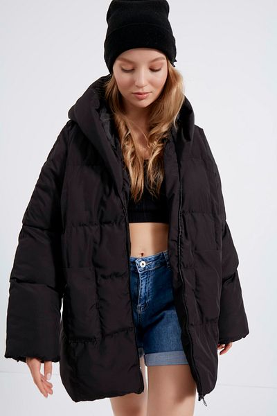 MEECY Schwarzer Puffer-Fledermausmantel für Damen