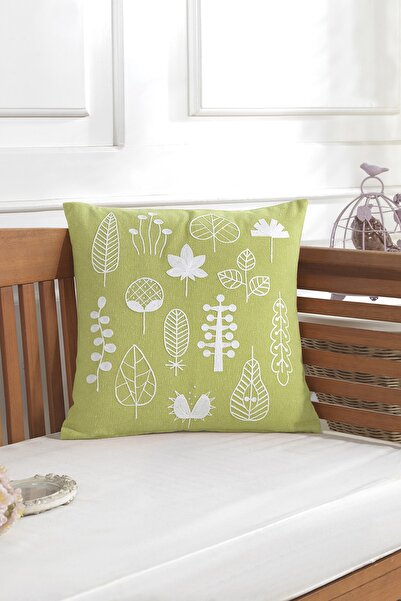 ÖDEL HOME وسادة رمي مزخرفة من قماش بولدان مطرزة بأوراق مقاس 40x40 سم