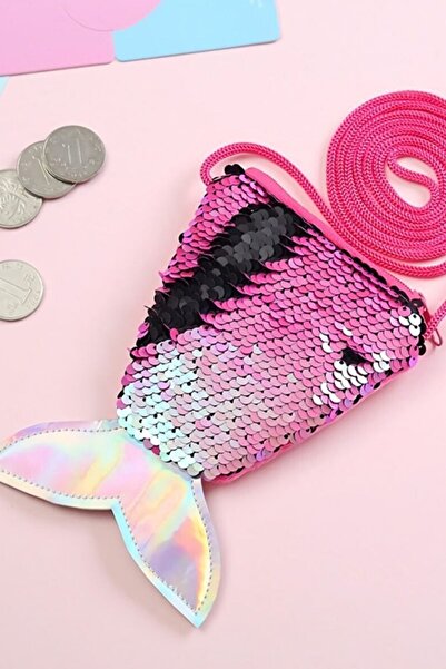 Defnella Kız Çocuk Pembe Pullu Deniz Kızı Kuyruğu Fermuarlı Askılı Çanta