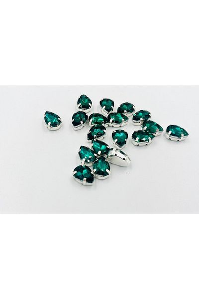 yiğit aksesuar 10x14 (1.4 Cm) Green Case Strut Drop Glass Stone 40 Pieces