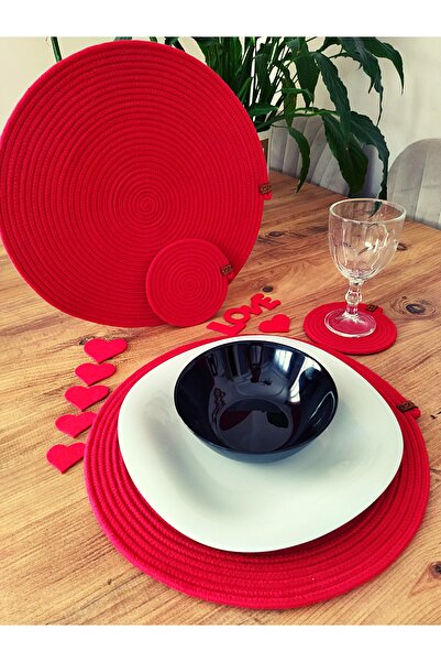 Yektayla مجموعة أطباق حمراء مصنوعة يدويًا، خدمة أمريكية، قاعدة أطباق، عيد الحب