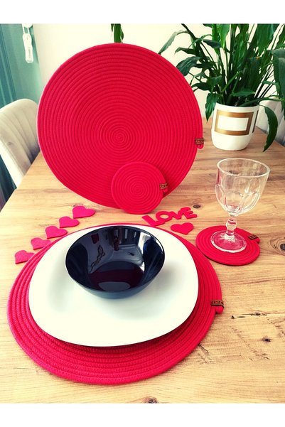 Yektayla Handmade Red Plate Set, American Service, Plate Mat, Valentine's Day