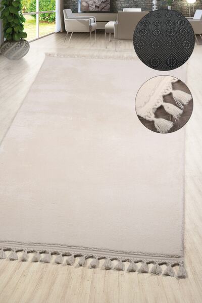 Dokumacıoğlu Relax Krem Saçaklı Leke Tutmaz Kaymaz Taban Yıkanabilir Yolluk T...